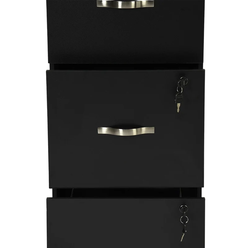 Aktenschrank mit 3 abschließbaren Schubladen – Weiß/Schwarz/Vintage-Braun
