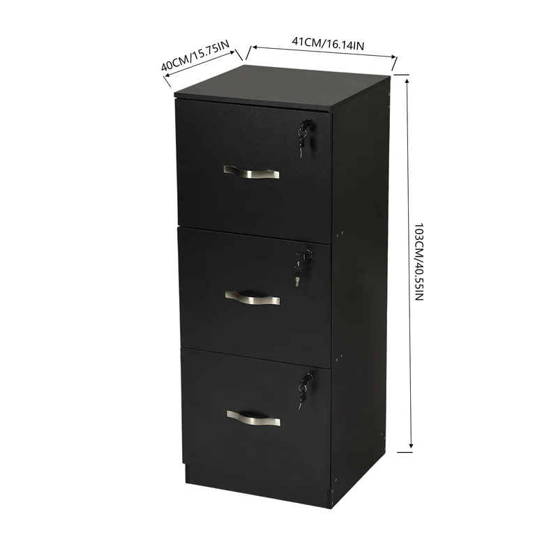 Aktenschrank mit 3 abschließbaren Schubladen – Weiß/Schwarz/Vintage-Braun