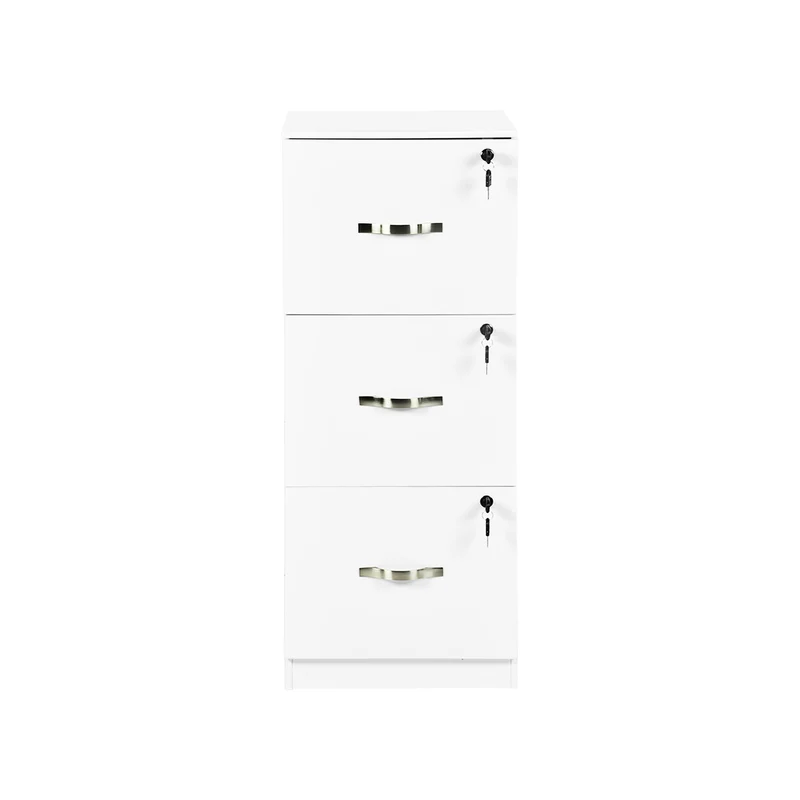 Aktenschrank mit 3 abschließbaren Schubladen – Weiß/Schwarz/Vintage-Braun