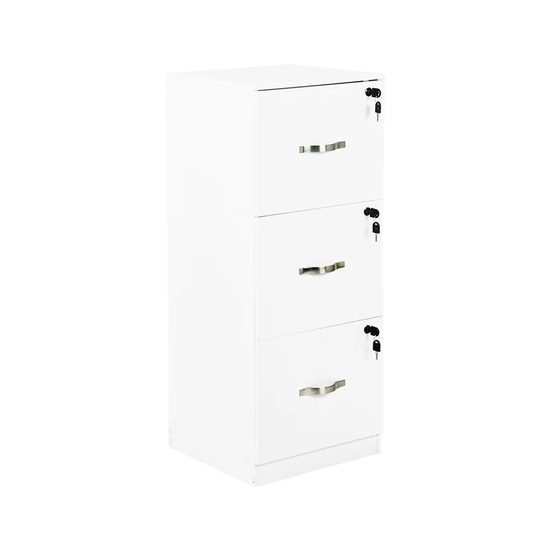 Aktenschrank mit 3 abschließbaren Schubladen – Weiß/Schwarz/Vintage-Braun