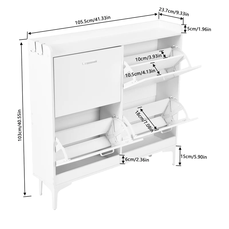 DURHAM Schuhschrank mit 4 Fächern, Schuhregal, 105 x 23 x 103 cm – MDF, Weiß