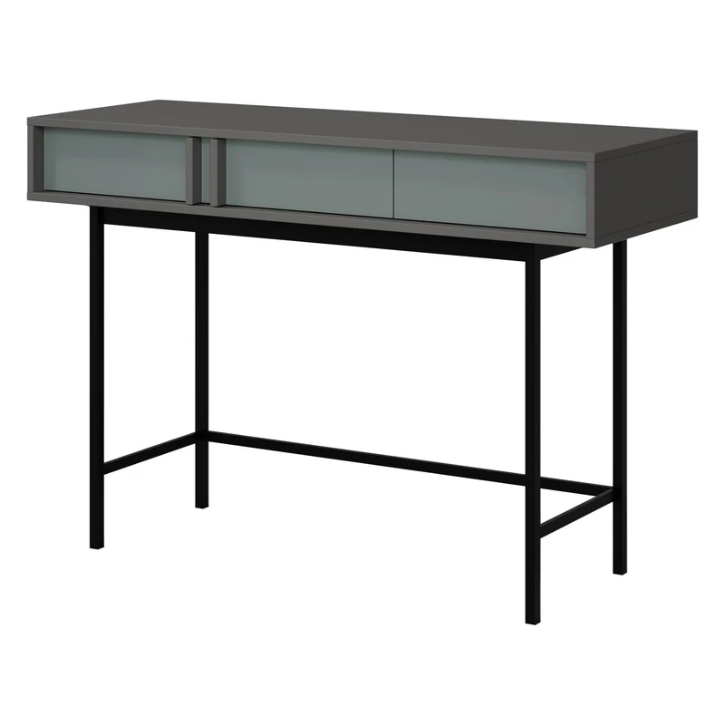 Alsy Wohnzimmer-Set 4-teilig mit Hochregal mit Türen, Kommode, Konsolentisch und Couchtisch – Anthrazit / Aloe