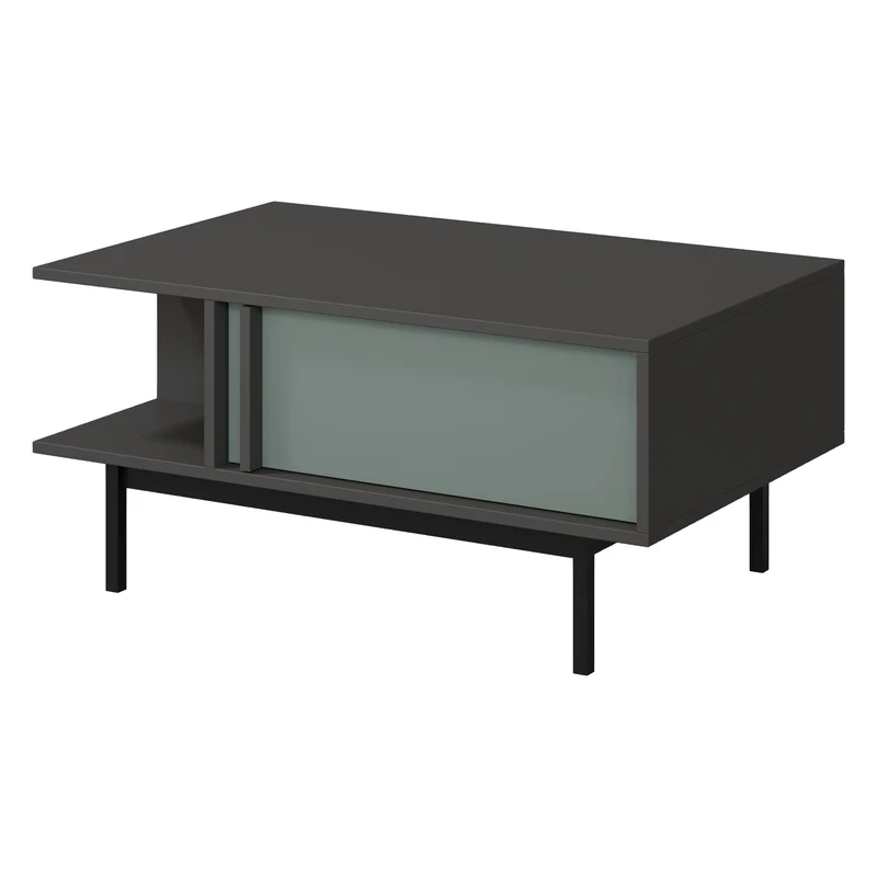 Alsy Wohnzimmer-Set 4-teilig mit Hochregal mit Türen, Kommode, Konsolentisch und Couchtisch – Anthrazit / Aloe