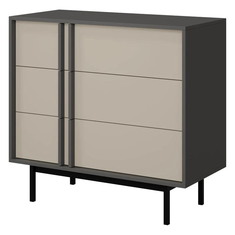 Alsy Wohnzimmer-Set 2-teilig mit Sideboard und Kommode – Anthrazit / Hellbeige