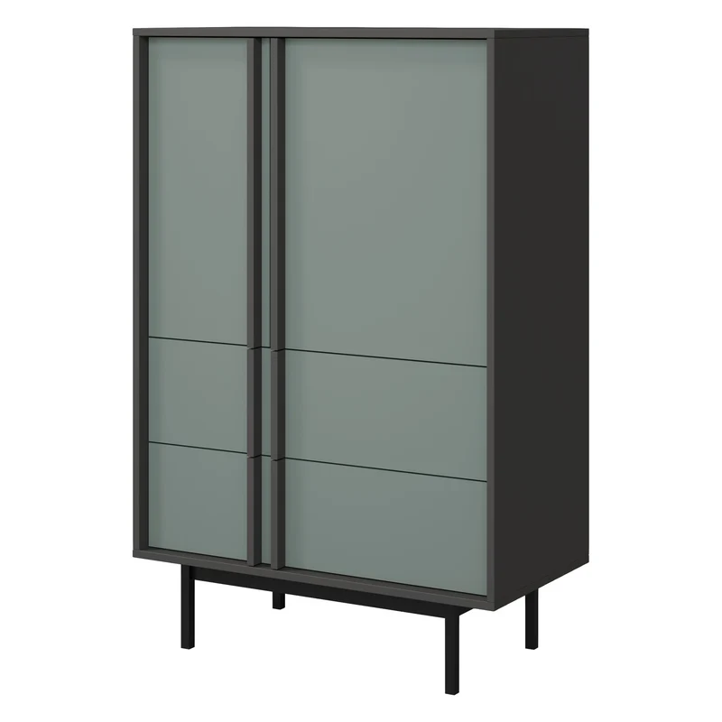 Alsy Highboard 83 cm mit 2 Türen und 2 Schubladen – Anthrazit / Aloe