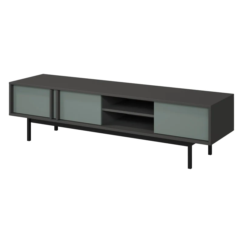 Alsy Wohnzimmer-Set 2-teilig mit Highboard und TV-Lowboard – Anthrazit / Aloe