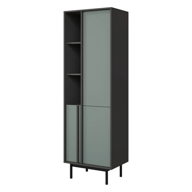 Alsy Wohnzimmer-Set 3-teilig mit Sideboard, Hochschrank schmal und Couchtisch – Anthrazit / Aloe