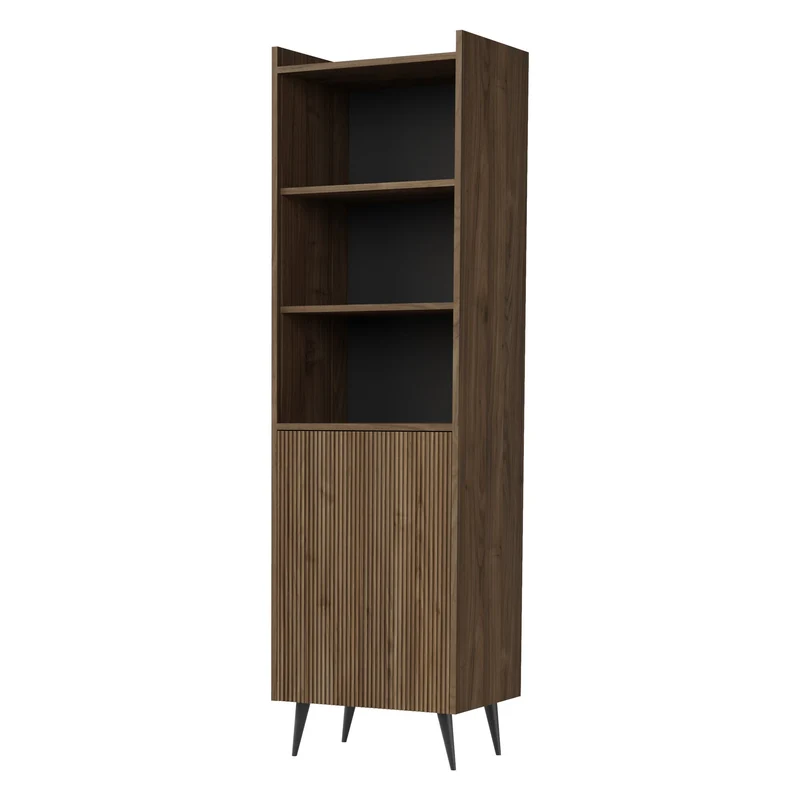Ademo Wohnzimmer-Set 2-teilig mit Kommode und Standregal schmal – Walnuss