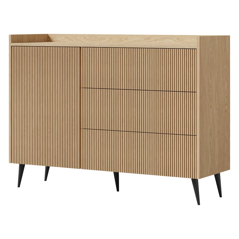 Ademo Wohnzimmer-Set 3-teilig mit Kommode, Standregal schmal und Couchtisch – Frühlingseiche