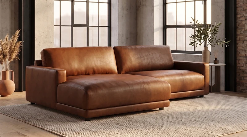KAWOLA Sofa MARLIN Ecksofa Lederfaserstoff cognac