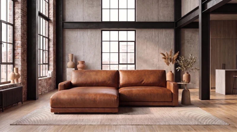 KAWOLA Sofa MARLIN Ecksofa Lederfaserstoff cognac