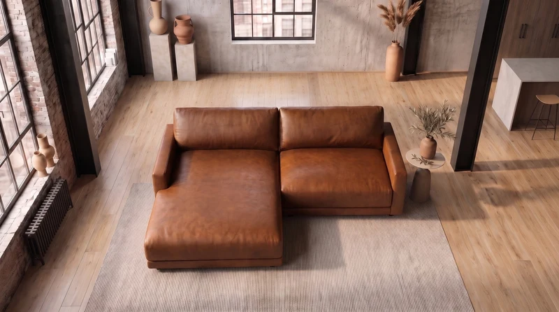 KAWOLA Sofa MARLIN Ecksofa Lederfaserstoff cognac