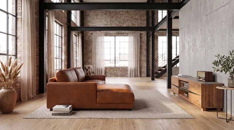 KAWOLA Sofa MARLIN Ecksofa Lederfaserstoff cognac