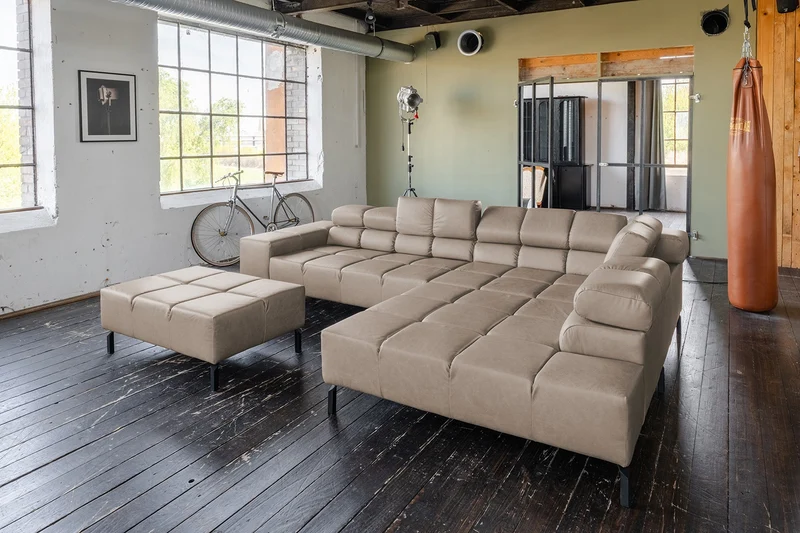 KAWOLA Sofa NELSON Ecksofa Leder grau