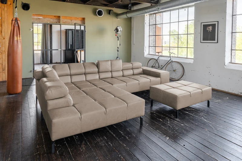 KAWOLA Sofa NELSON Ecksofa Leder grau