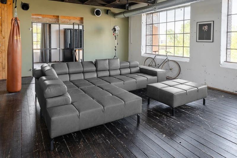 KAWOLA Sofa NELSON Ecksofa Leder anthrazit