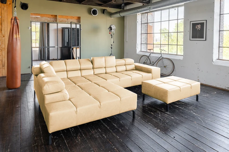 KAWOLA Sofa NELSON Ecksofa Leder beige