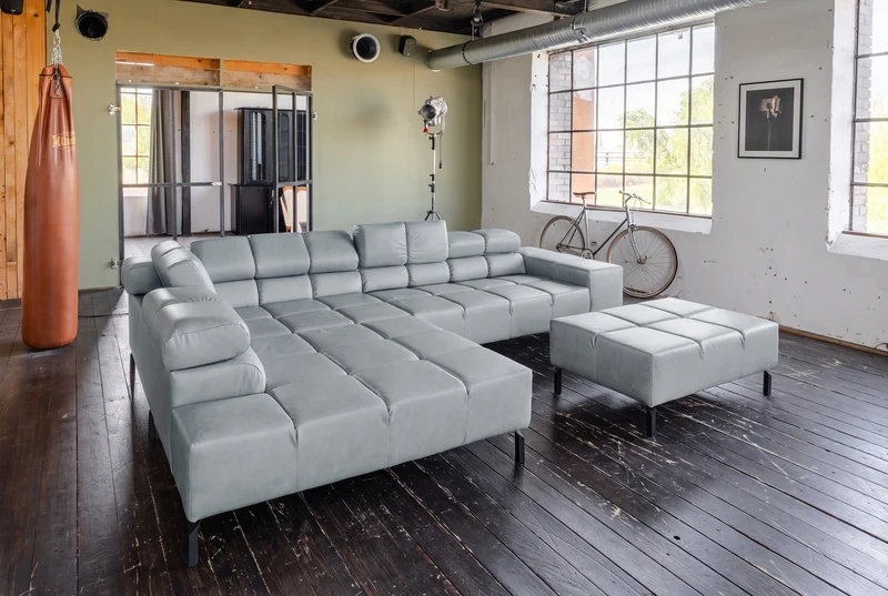 KAWOLA Sofa NELSON Ecksofa Leder hellgrau