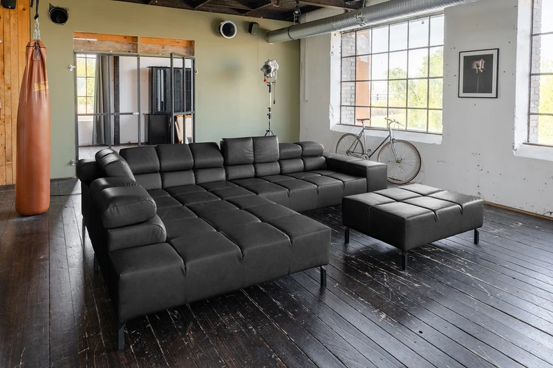 KAWOLA Sofa NELSON Ecksofa Leder schwarz