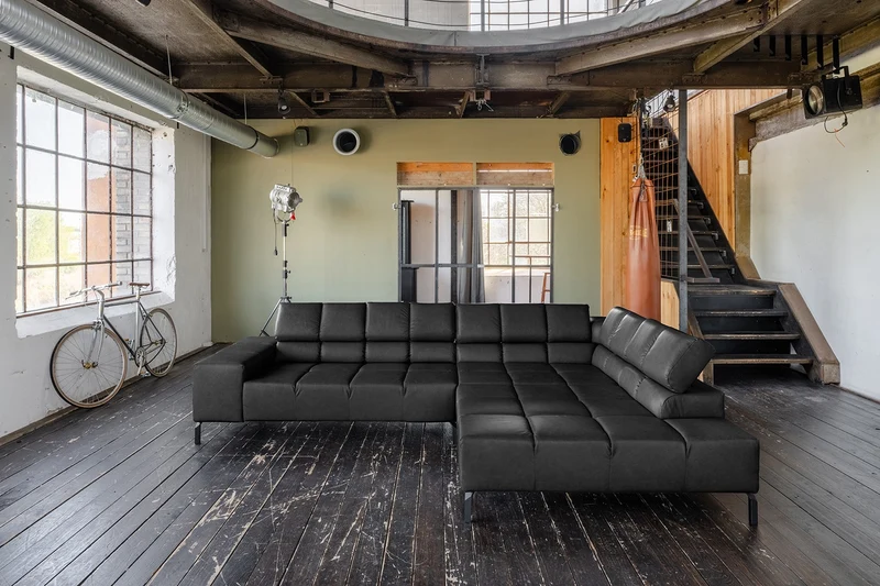 KAWOLA Sofa NELSON Ecksofa Leder schwarz