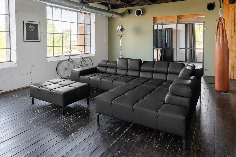KAWOLA Sofa NELSON Ecksofa Leder schwarz