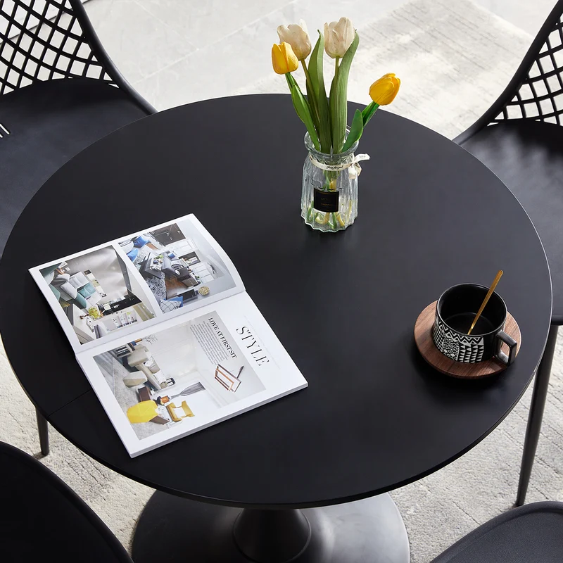 TULIP Runder Esstisch ohne Lücken, 75 cm - Schwarz/Weiß/Marmor
