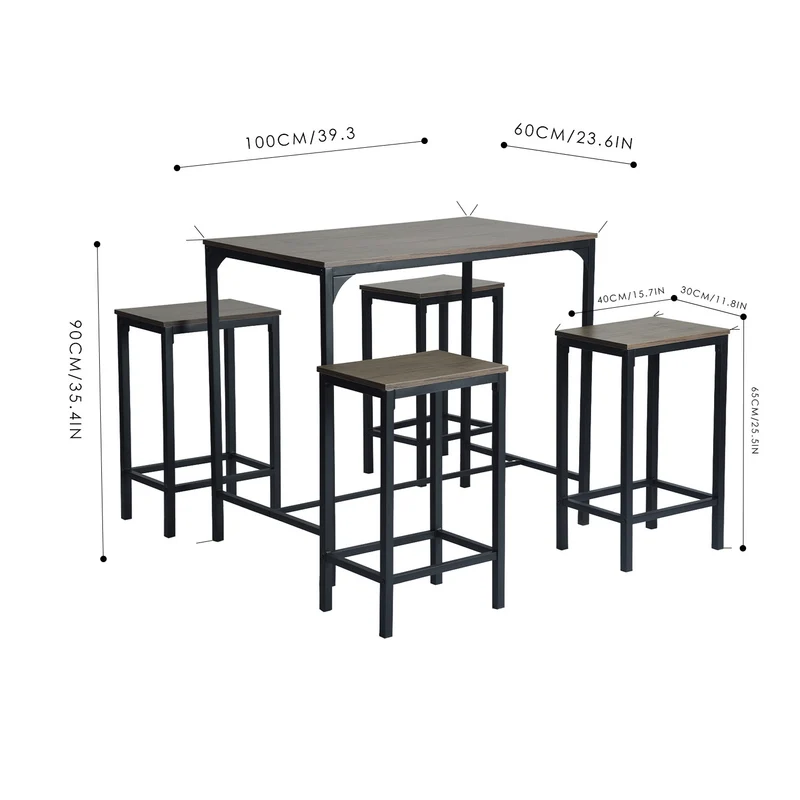 FAIRMAN Bartisch und 4 Stühle – Grau