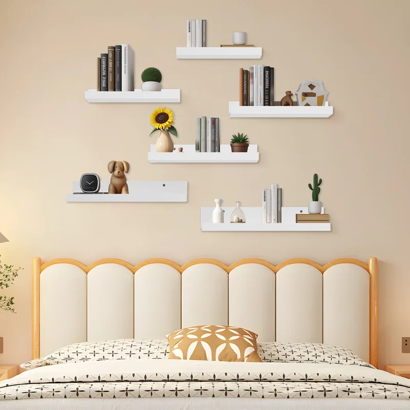 Wandmontierte Floating Regale Set aus 6, unterschiedliche Längen - Weiß