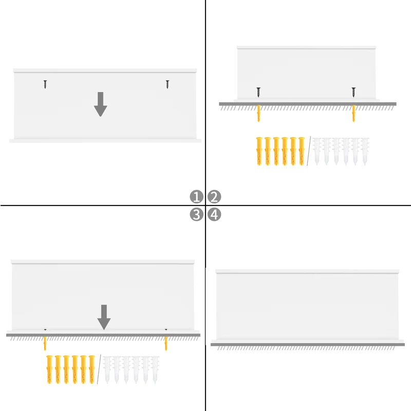 Wandmontierte Floating Regale Set aus 6, unterschiedliche Längen - Weiß