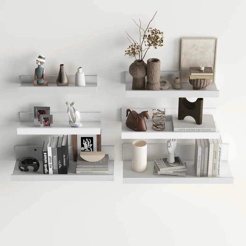 Wandmontierte Floating Regale Set aus 6, unterschiedliche Längen - Weiß