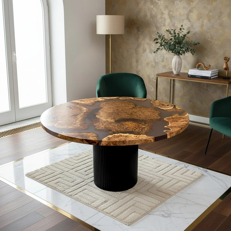 Sale! Epoxidharz Esstisch Rund aus Ulme | 120 cm