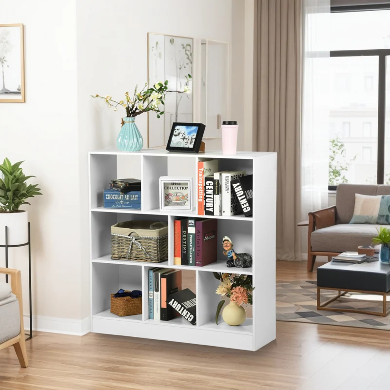 Freistehendes Bücherregal mit 8 offenen Fächern – Wolkenweiß