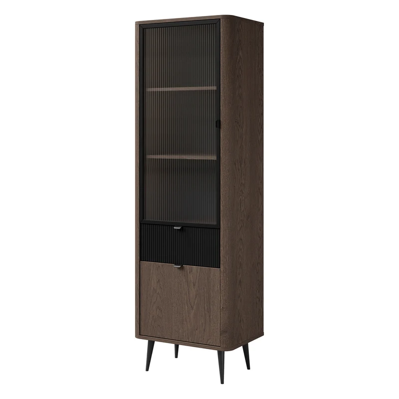 Marly Schmale Vitrine 60 cm mit 1 Glastür, 1 Tür und 1 Schublade – Baltic Storm