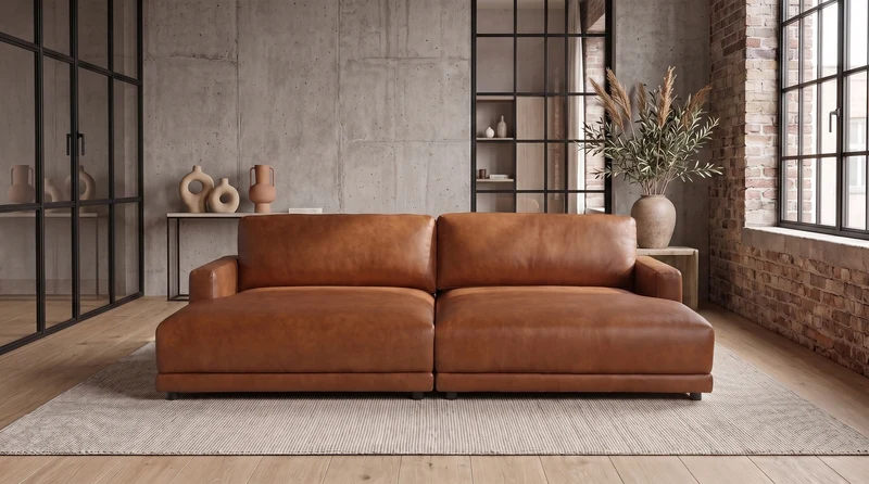 KAWOLA Big Sofa MARLIN Lederfaserstoff cognac