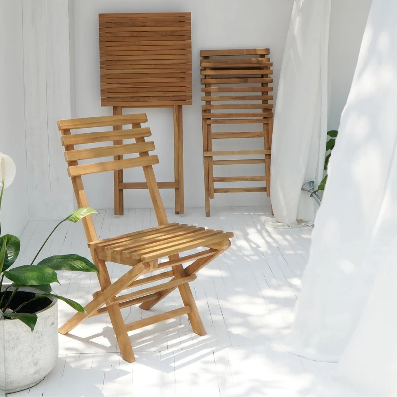 Teak Set BISTRO – 3-tlg. Balkonmöbel Balkonset Stühle + Tisch