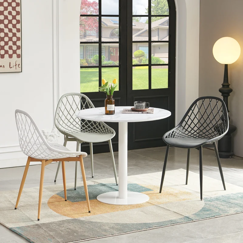 LYMAN Runder Esstisch, 80 cm, Weiß/Schwarz