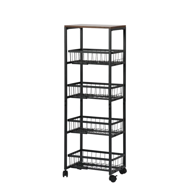 Fünfstöckiges Snackregal für Servierwagen mit Push-Pull-Körben, Schwarz/Weiß – GANDY