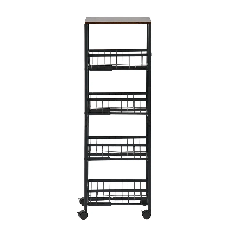 Fünfstöckiges Snackregal für Servierwagen mit Push-Pull-Körben, Schwarz/Weiß – GANDY