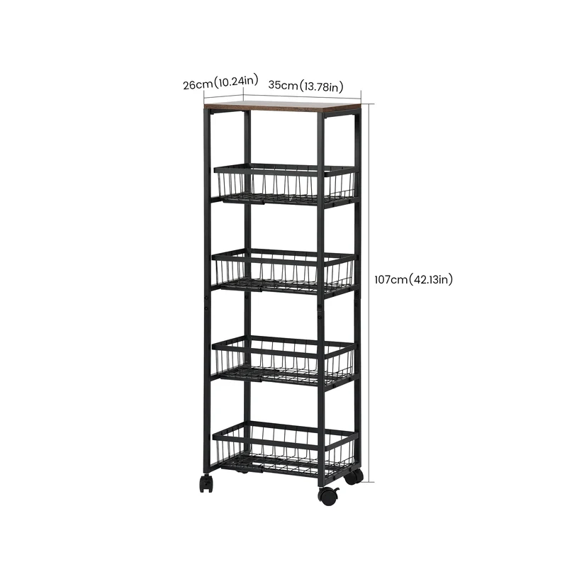 Fünfstöckiges Snackregal für Servierwagen mit Push-Pull-Körben, Schwarz/Weiß – GANDY