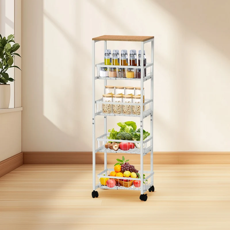 Fünfstöckiges Snackregal für Servierwagen mit Push-Pull-Körben, Schwarz/Weiß – GANDY