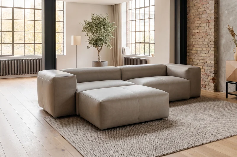 KAWOLA Sofa CELESTE 4-Sitzer Leder grau