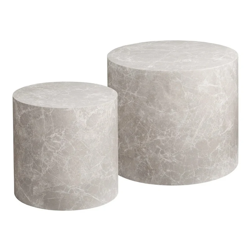 2er Couchtisch-Set POSTATO 50cm rund Design Marmor-Look creme beige