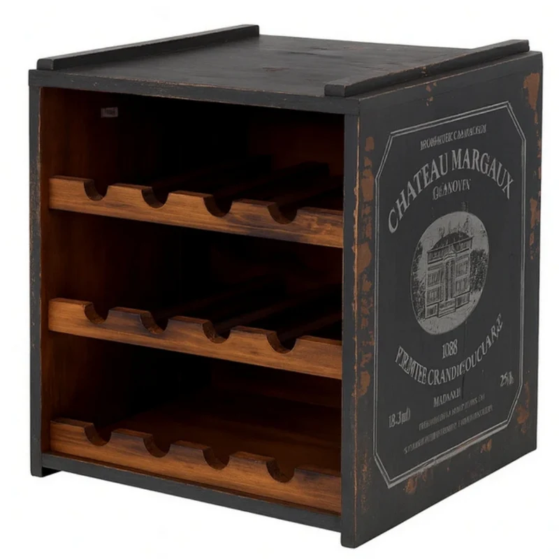 Flaschenbox SURAT Antique-Schwarz 40cm Mahagoni Shabby Weinregal