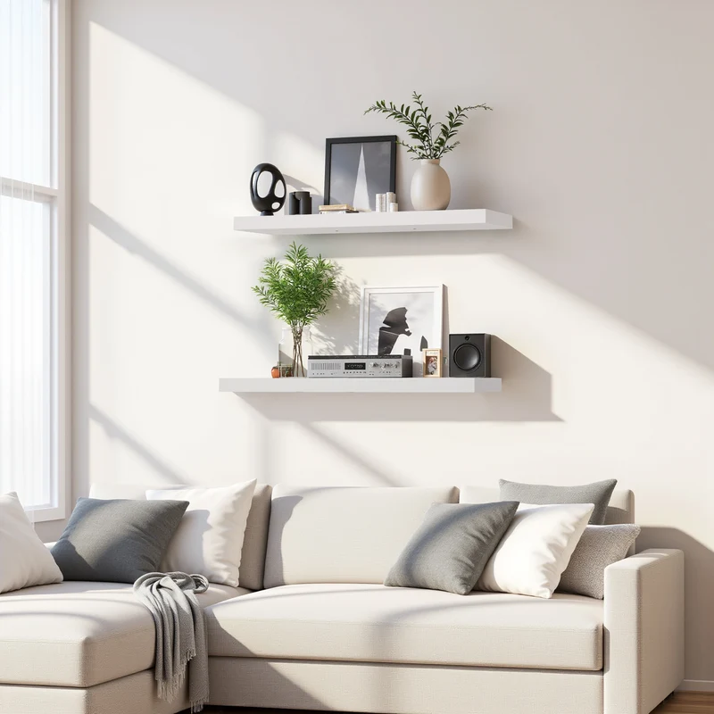 Schwebende Regale zur Wandmontage, 4er-Set, Wandregale für Schlafzimmer, Wohnzimmer, Küche – Schwarz/Weiß/Feuerfarbe