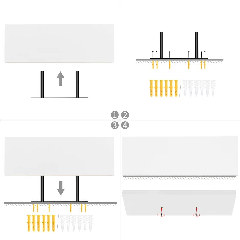 Schwebende Regale zur Wandmontage, 4er-Set, Wandregale für Schlafzimmer, Wohnzimmer, Küche – Schwarz/Weiß/Feuerfarbe