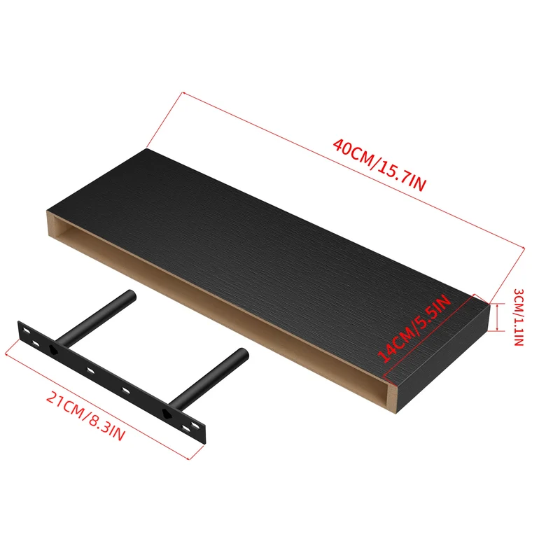 Schwebende Regale zur Wandmontage, 4er-Set, Wandregale für Schlafzimmer, Wohnzimmer, Küche – Schwarz/Weiß/Feuerfarbe