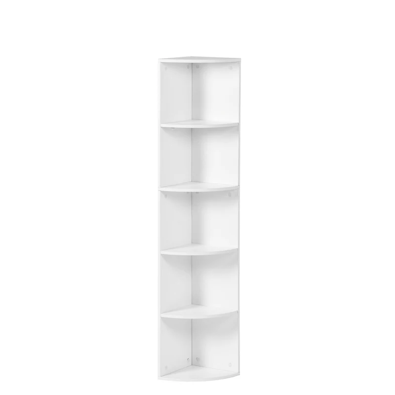5-stöckiges weißes Eckregal, Fächerdesign, modernes kleines Bücherregal 130 cm – HOBART