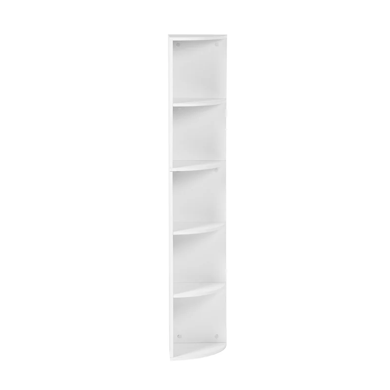 5-stöckiges weißes Eckregal, Fächerdesign, modernes kleines Bücherregal 130 cm – HOBART