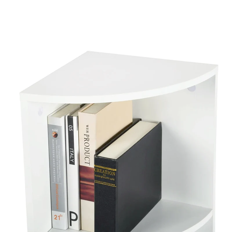 5-stöckiges weißes Eckregal, Fächerdesign, modernes kleines Bücherregal 130 cm – HOBART
