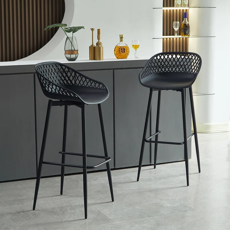 Moderner Barstuhl im Industriestil aus Eisen, atmungsaktive, hohle Rückenlehne, 4er-Set – Schwarz/Weiß
